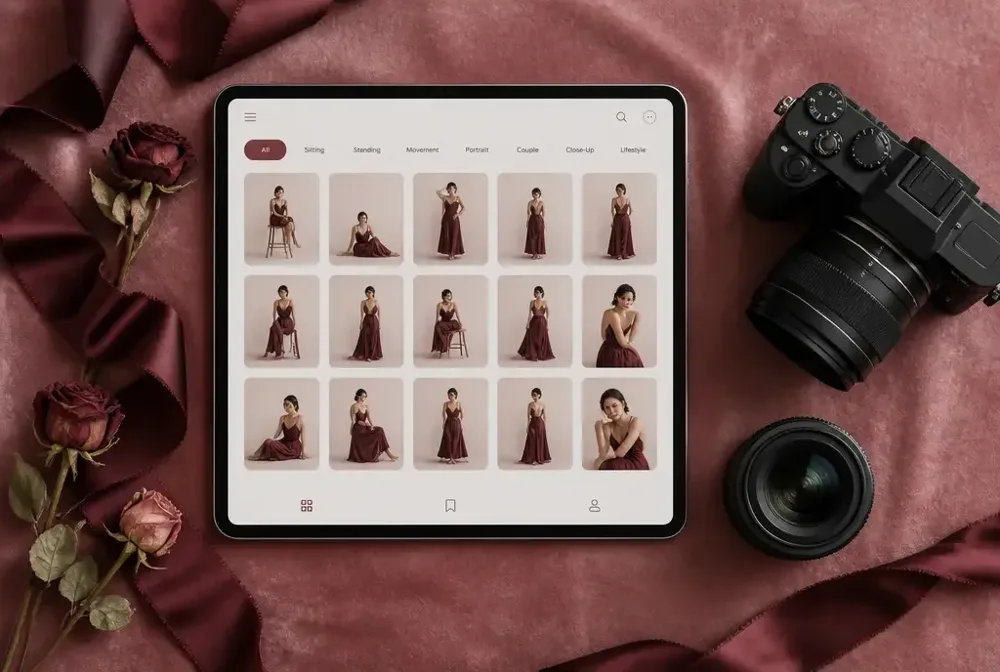 The Boudoir Playbook classé par section de prise de vue sur une tablette
